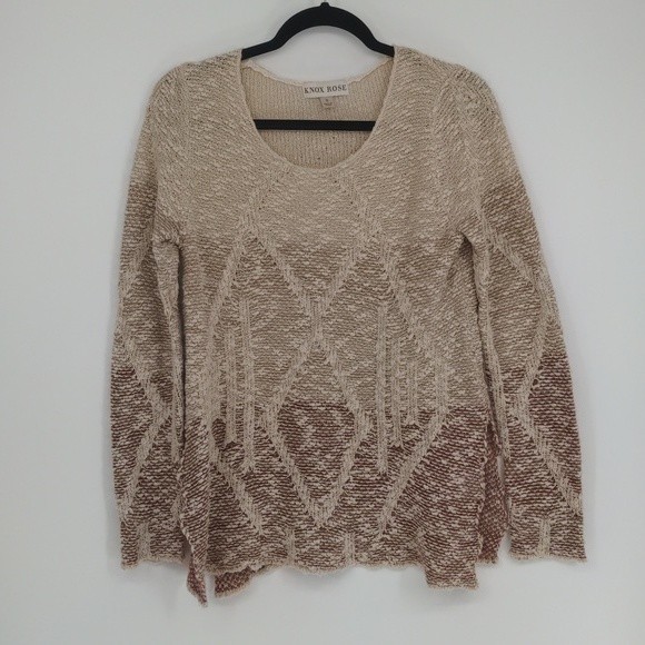 Knox Rose Ombre Cream Tan Rose Striped Knit Scoop Neck Side Slit‎ Sweater Small - Picture 1 of 13
